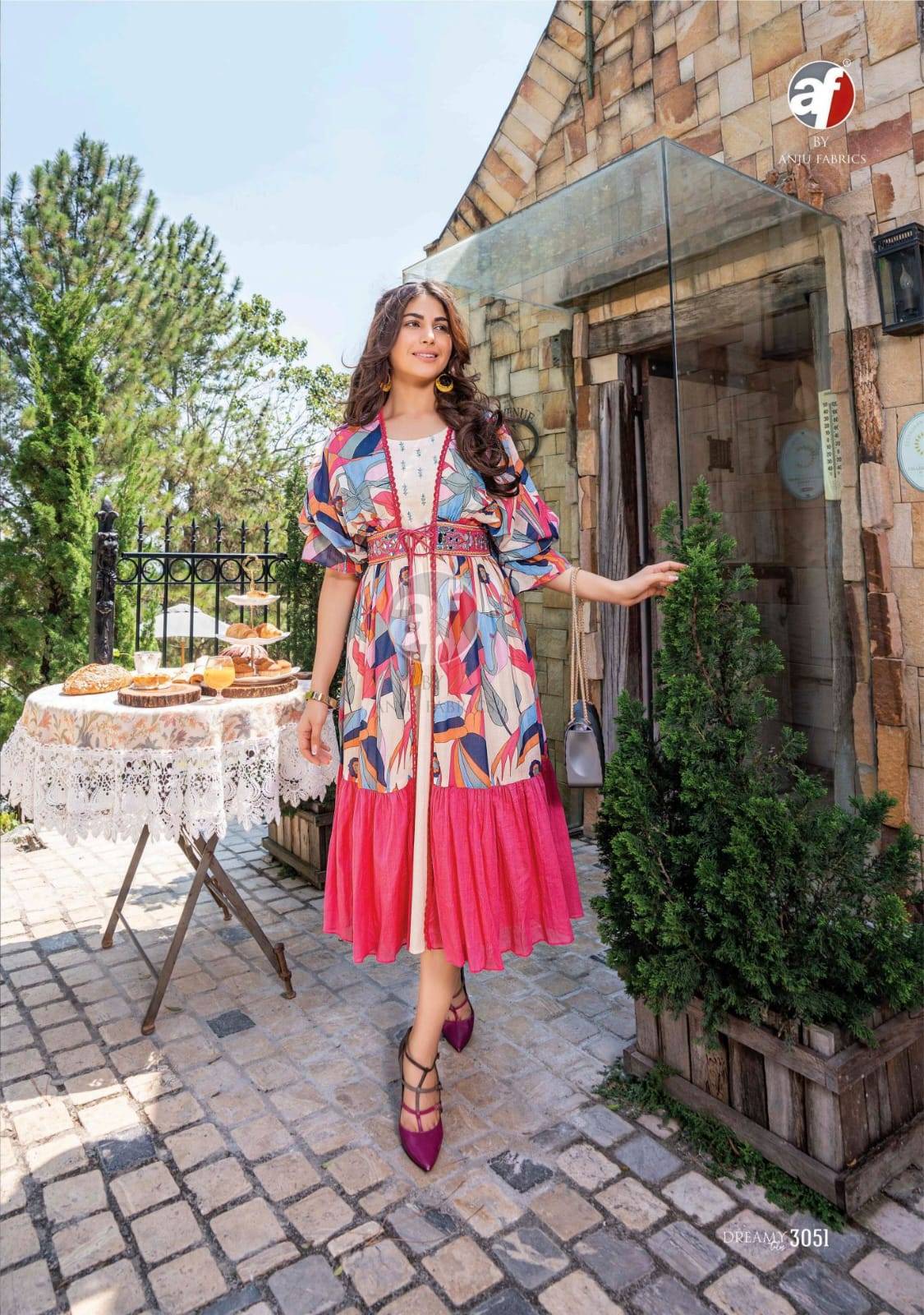 Dreamy tales by Anu fabrics 3051 TO 3053 SERIES Indian PURE MAL COTTON party wear kaftan jacket with midi stitched dresses At Wholesale Price